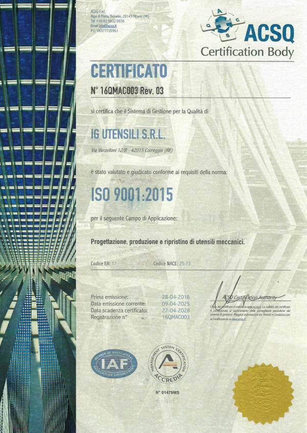 Produttore di utensili certificato 1